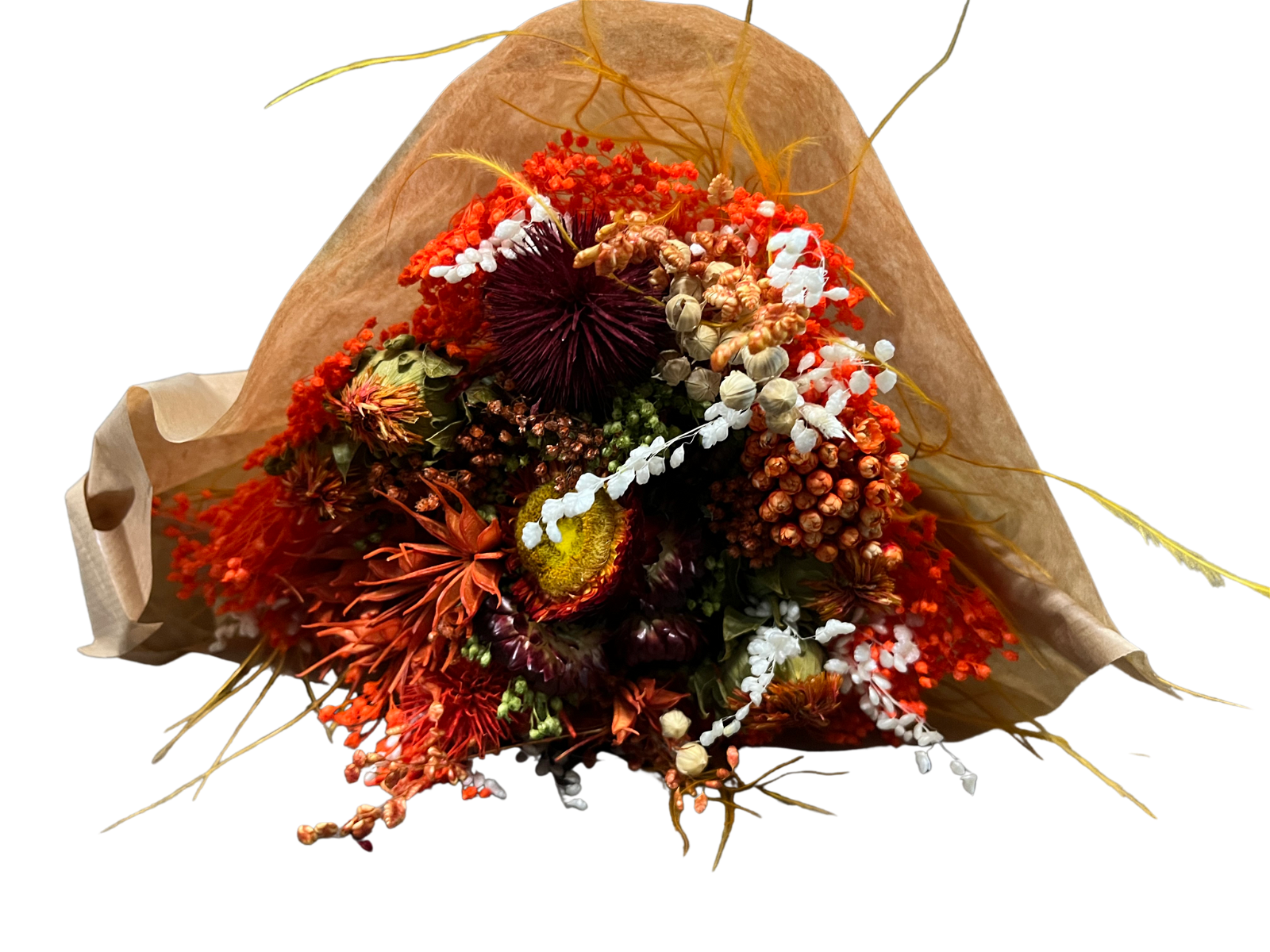 Strauß aus Trockenblumen in Orange/Rot